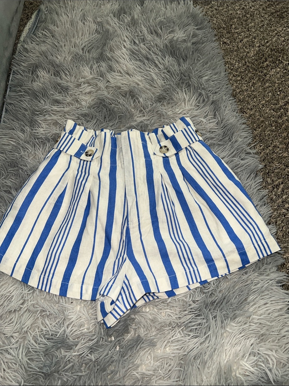 Forever 21 White & Blue Striped High-Waist Shorts